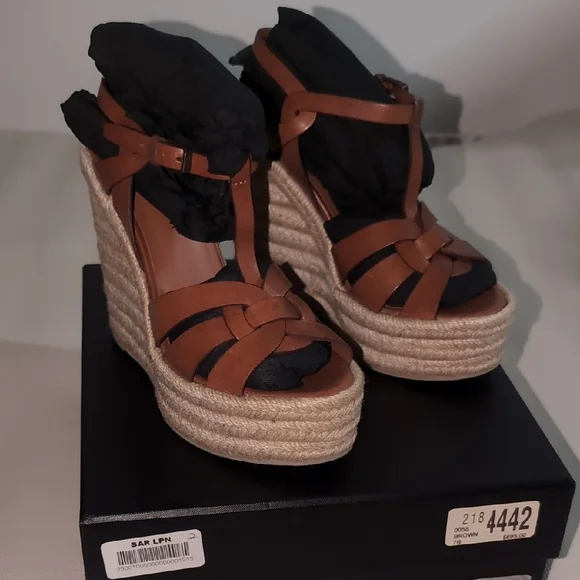 Saint Laurent Tribute Espadrille Wedge Sandals - Leather YSL - Picture 5 of 10